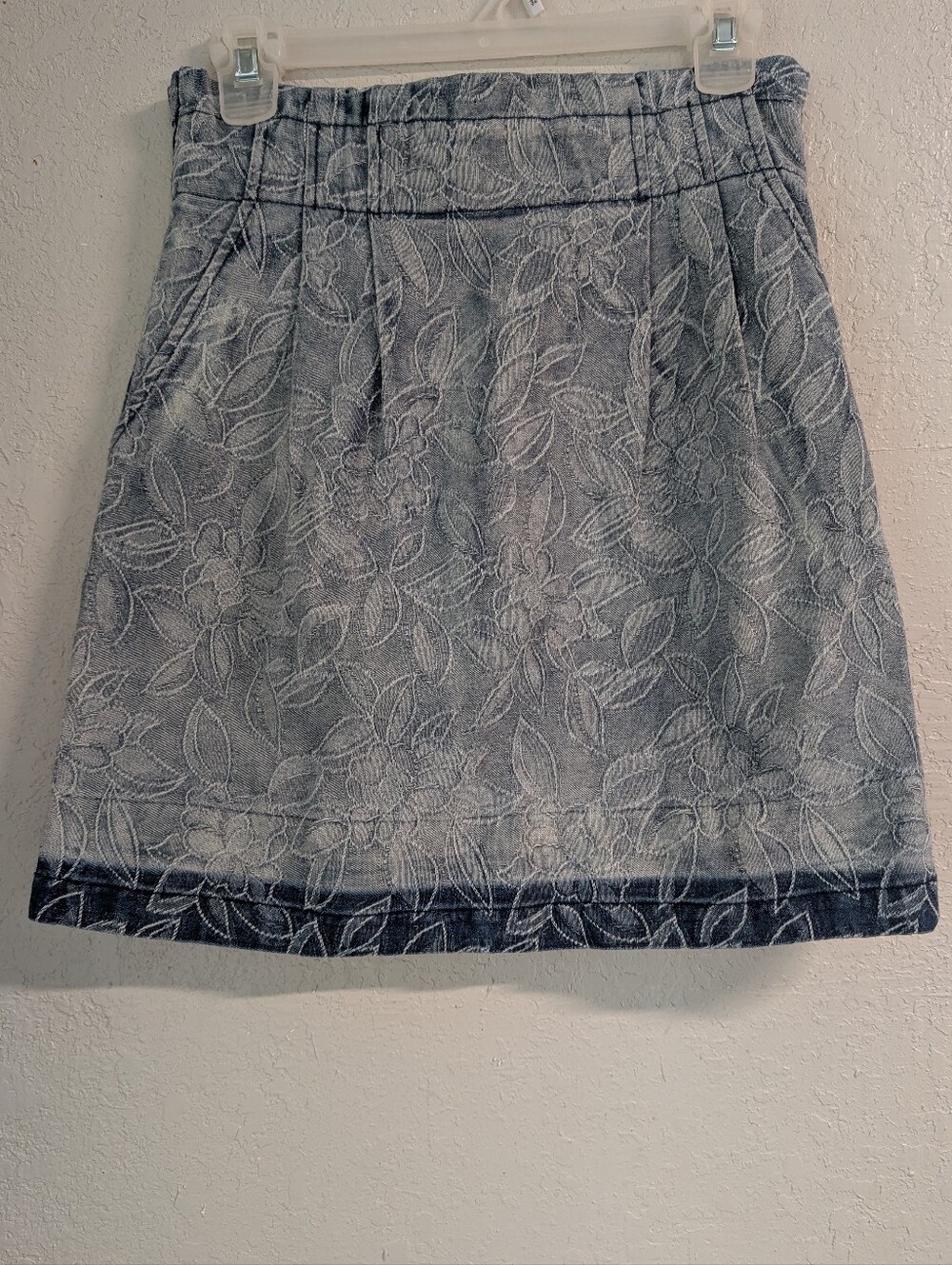 Floral Embroidered Denim Midi Skirt S Pull On Pockets Cottagecore Indie Fairy
